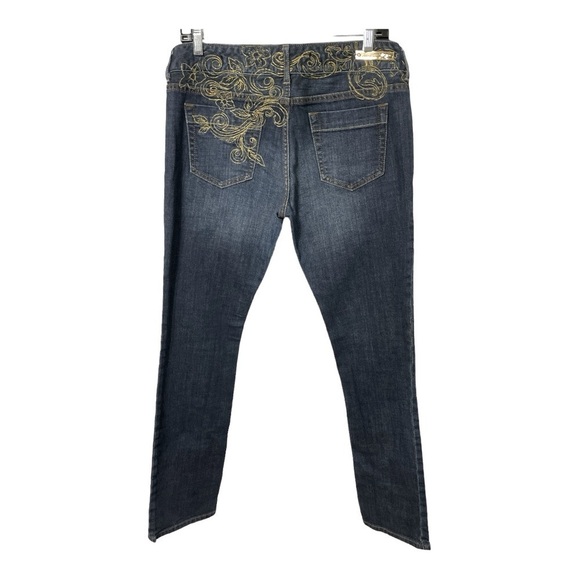Express Y2K X2 Quality Denim Jeans Sz 8 Zelda Skinny Low Rise w/ Gold Embroidery - Picture 3 of 11
